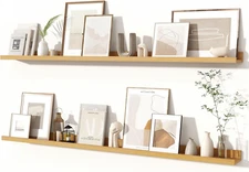 Picture Ledge Shelves Set of 2, 55 Inch Rustic Wall Mounted Floating Shelves wit