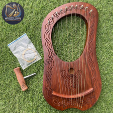10 String Rosewood Lyre Harp  Handmade Sheesham Wood Celtic Harp with Bag  Key
