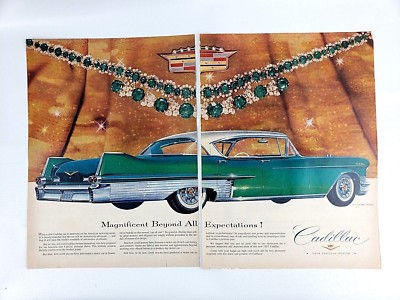 1957 Green Cadillac Car Art Print Ad 2 Page Jewels by Harry Winston
