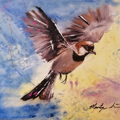ORIGINAL Acryl GEMÄLDE Spatz YouTube Unterricht 16'' x 20'' Marilyn Allis
