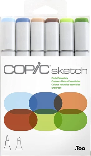 Copic Sketch Marker Set, EARTH ESSENTIALS 6-Piece B41, B45, E34, E39, YG13, YG17