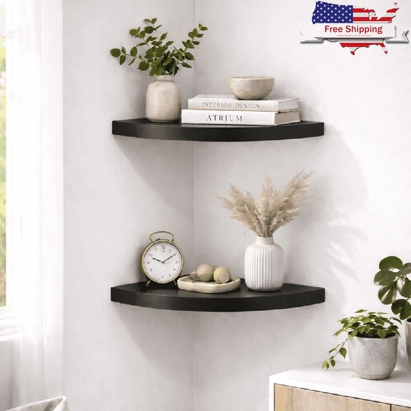 Corner Shelves Set of 2 Space Saving Floating Shelves Hollow Wall Design MDF New
