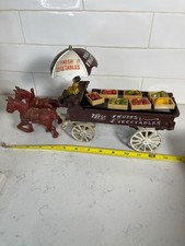 Vintage Cast Iron Fresh Fruits  Vegetables Horse Drawn Cart Wagon