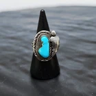 Turquoise Ring Sterling 925 Feather Native American Boho Vintage Sz4.5