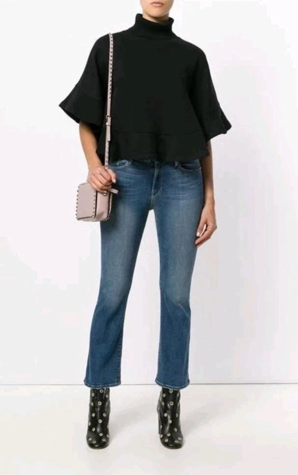 NWOT See By Chloe Poncho Sweatshirt Black Size M Ruffle Hem Turtleneck Terry