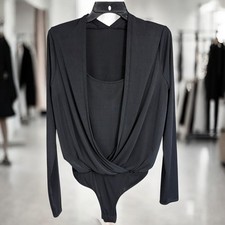 BCBGMAXAZRIA Black Surplice Wrap Long Sleeved Bodysuit Women's Size M NWT