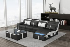 Eck Sofa USB Polster Eck Sitz Leder Garnitur Beleuchtet L Form Wohnlandschaft