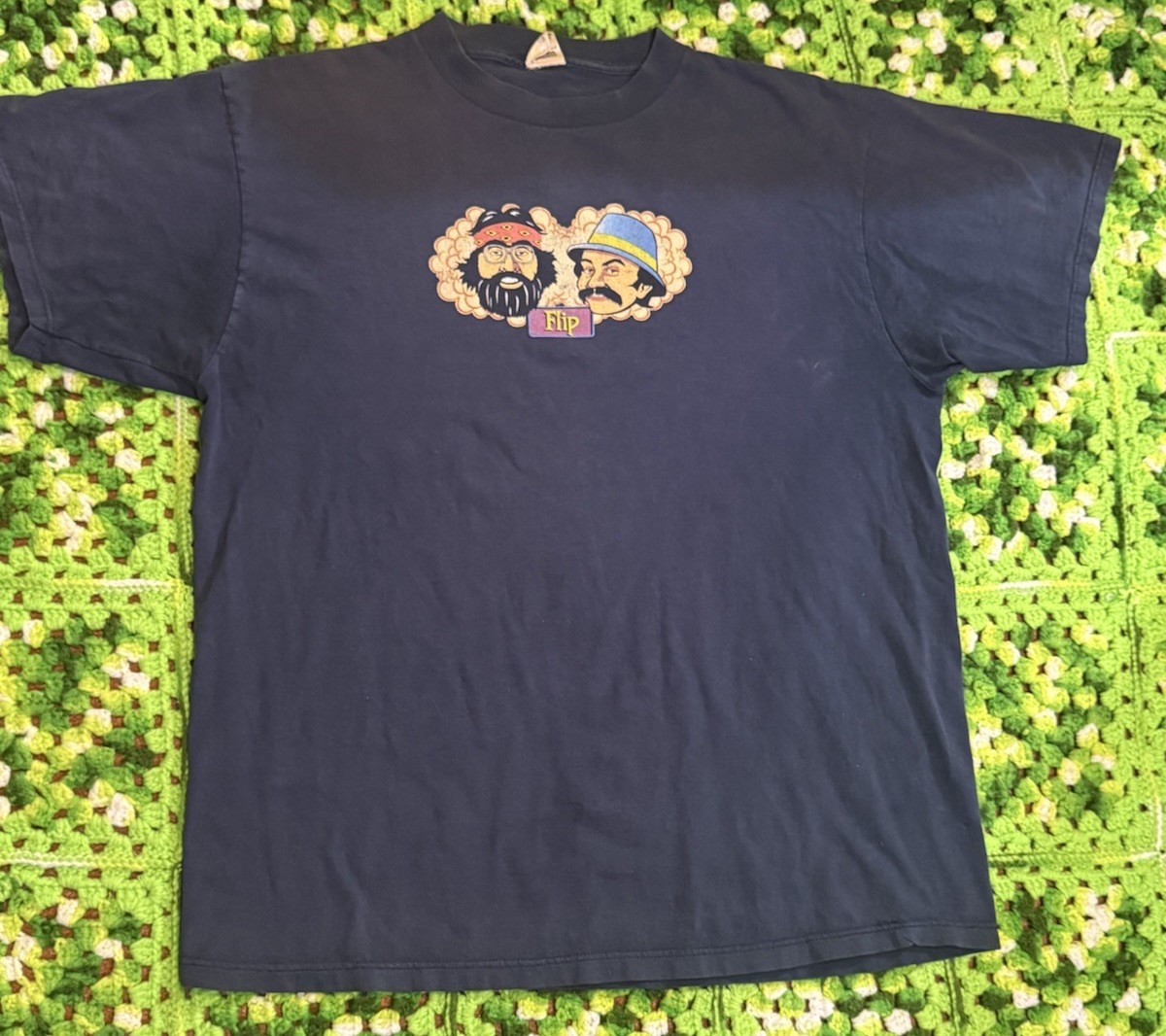 Vintage FLIP Skateboard CHEECH & CHONG Blue Shirt XL USA Rare Grunge Skate