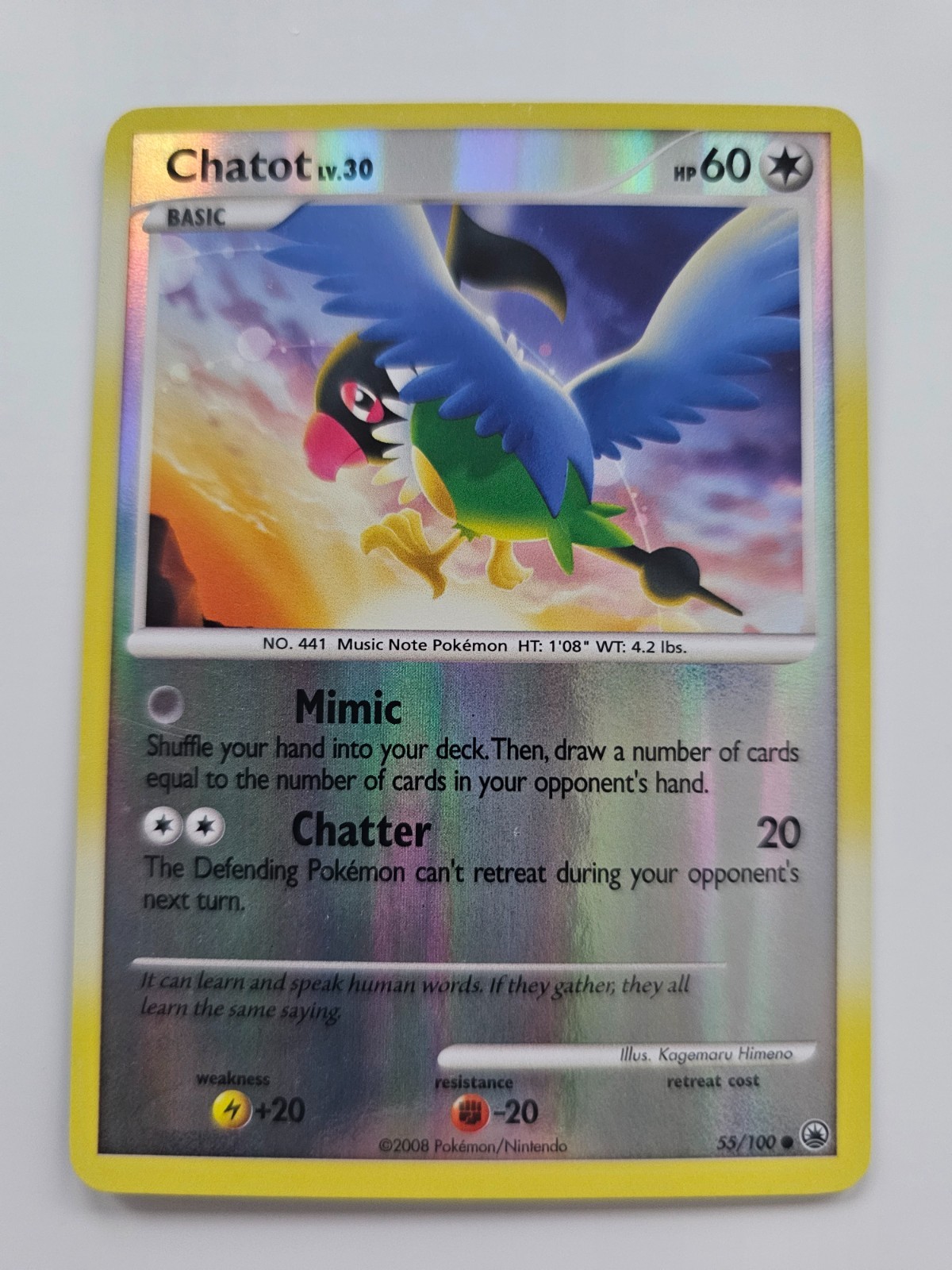 Pokemon Chatot Reverse Holo Diamond & Pearl Majestic Dawn 55/100 LP