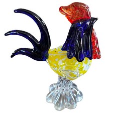 6  Murano Style Blown Art Glass Rooster Figurine Colorful Swirls Figurine Cock