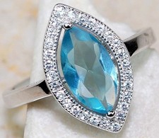 3CT Aquamarine  Topaz 925 Solid Sterling Silver Ring Sz 8 UB2-1