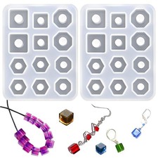Silicone Jewelry Making Molds 12-Cavity Square Polygonal Bead Design with Hole