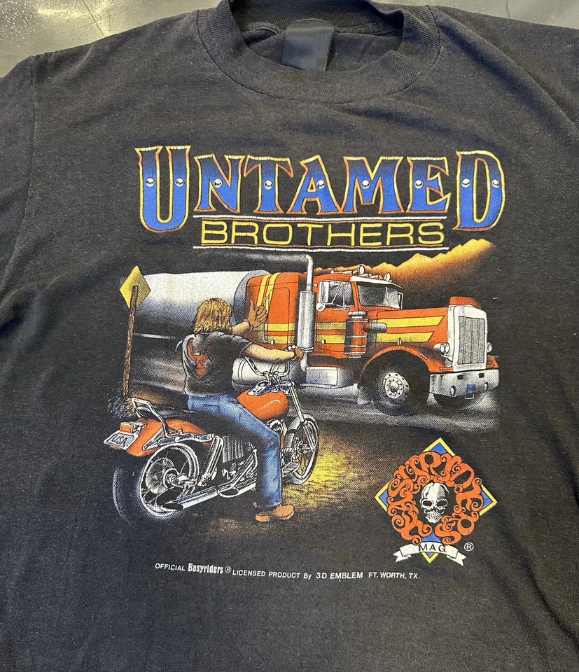 Camisa emblema 3D Easyriders vintage para hombre mediana 1980 Untamed Brothers Foto 2 de 4