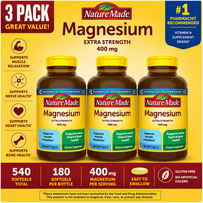 3-Pack Nature Made Extra Strength Magnesium 400 mg., 180 Softgels