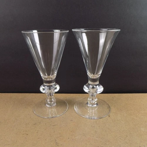 2 Steuben Crystal 7737 Water Glasses Goblets Bubble Stem Signed 7.25" Tall