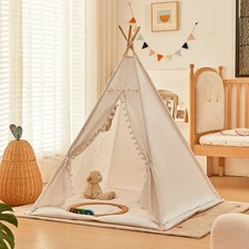1.35M Kids Indoor Play White Tent Teepee Toddler Castle Toy House Portable Fun