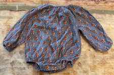 Rylee Cru Baby Bubble Romper Blue Rust Floral Long Sleeve One Piece 3-6M