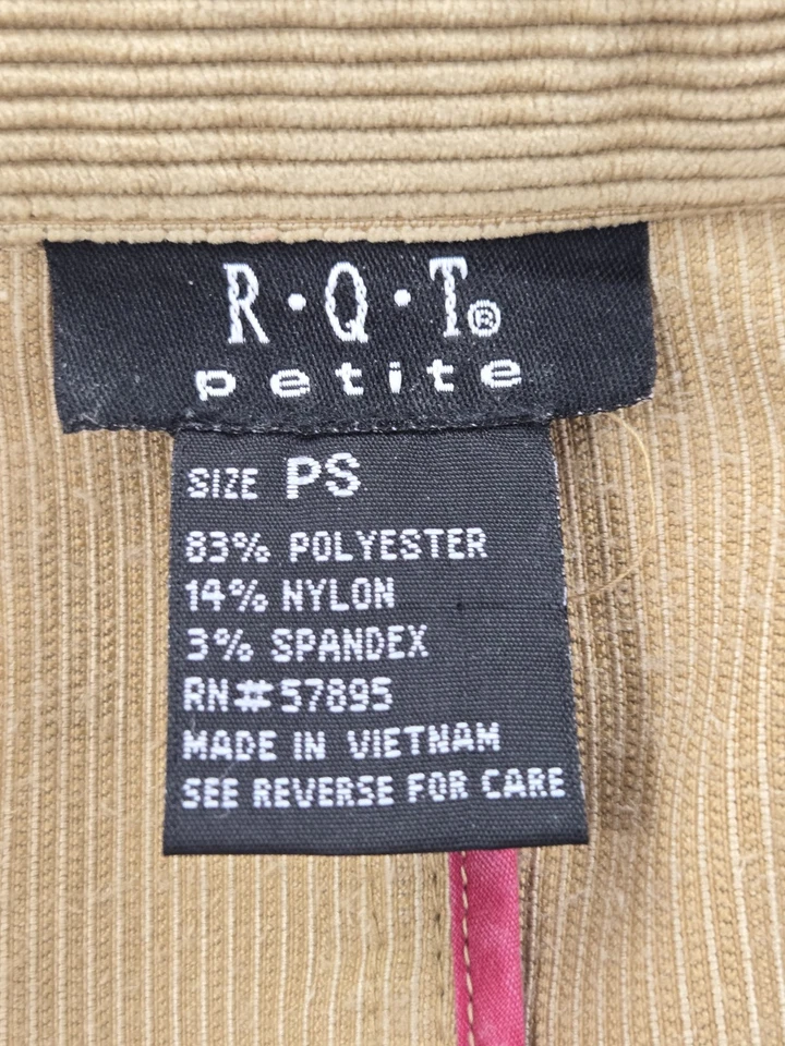 R Q T Petite куртка Blazer женщин желтовато-коричневый вельвет эластичной 2 кнопки размер PS - Изображение 3 из 4