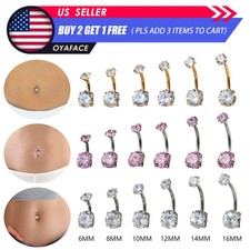 1-3pcs CZ Opal Navel Button Ring Titanium Bar Belly Ring Body Piercing 14G