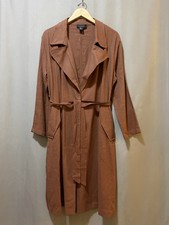 NWOT TAHARI Women Notch Lapel Belted Linen/Viscose Trench Coat SZ L Russet Brown