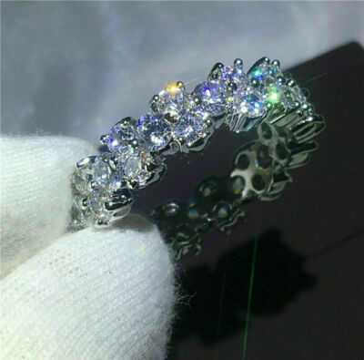 14K White Gold Plated 2Ct Round Diamond Full Eternity Wedding Band Simulated