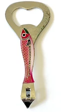Rainbow Trout Bottle Opener Fish Red Enamel Metal Barware Japan Handheld Vintage