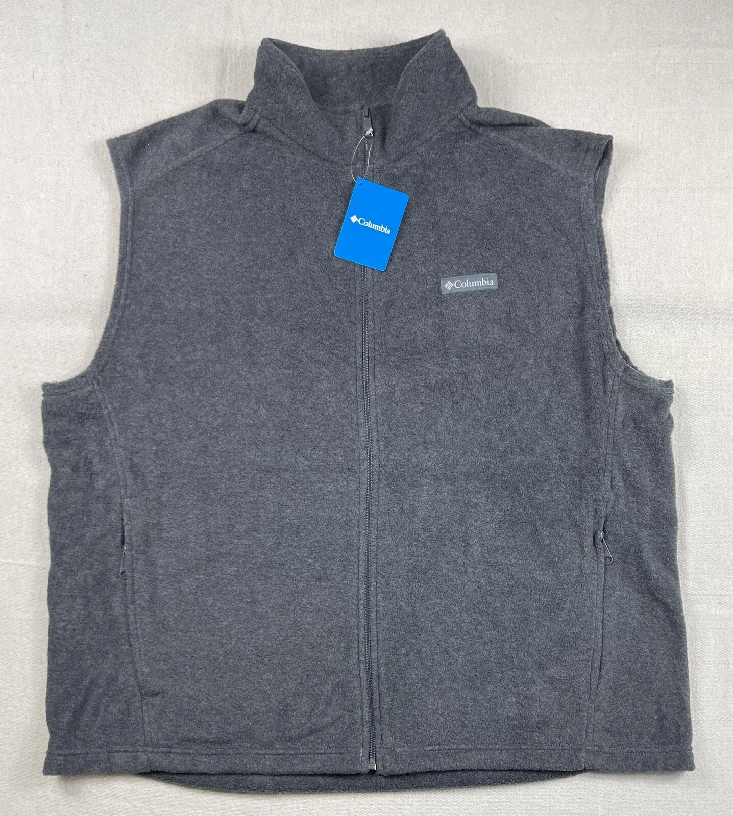 Columbia Mens Fleece Vest Gray XXL Ski Snow Hiking Full Zip Pockets Outdoors NWT