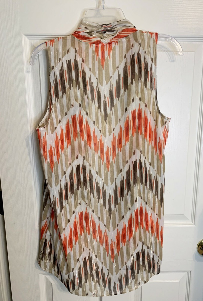 CHICO'S ベスト Chicos Sz 1 S/M Brown Orange Sheer Print Open Front Kimono