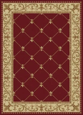 Red Flur De Lis Curls Persien Area Rug Bordered Waves Lines Oriental Carpet