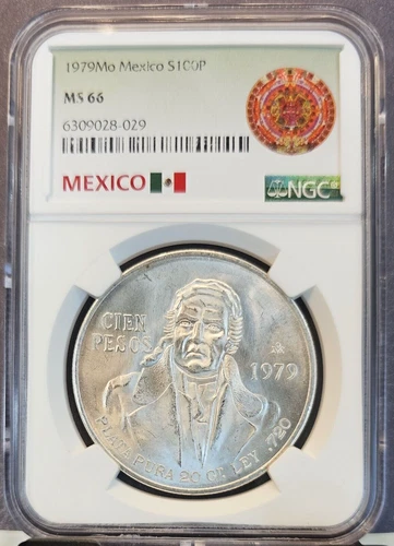 1979 MEXICO SILVER 100 PESOS S100P NGC MS 66 GEM BU BEAUTIFUL LUSTER