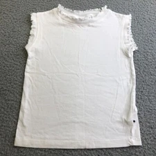 Molo Rozlynn Shirt Girls 7 White Sleeveless Ruffle  Crew Neck Cotton Pullover 