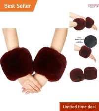 Women’s Faux Fur Leopard Print Wrist Cuffs, One Size, Stylish Winter Arm Warmers