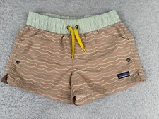 Patagonia Shorts Girl Large Beige Stripe Hawaiian Nylon Costa Rica Baggies Beach