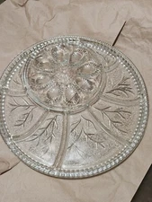 Vintage Glass Vegetable Platter Serving Dish With Offcenter Deviled Egg Display