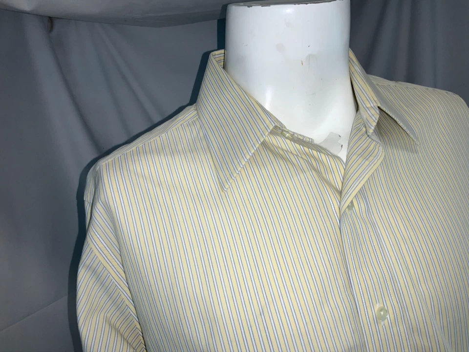 Camisa Brooks Brothers Puño Francés 16 34 Amarillo Azul Rayas Algodón YGI D0-197 Foto 3 de 4