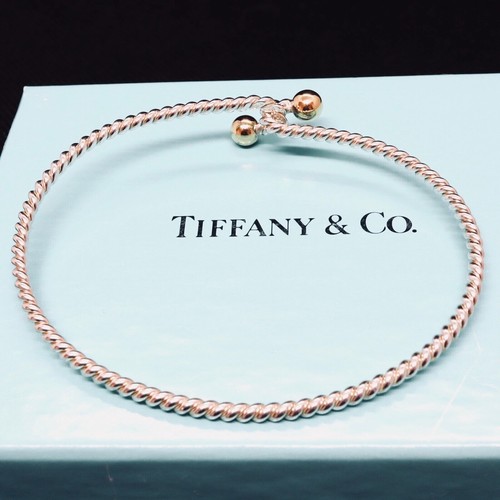 Tiffany & Co. Sterling Silver 18K Yellow Gold Love Knot Twist Bangle Bracelet