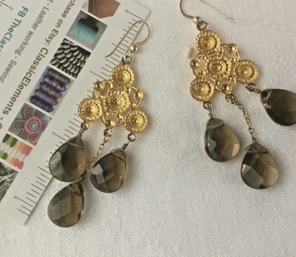 Pendientes colgantes Chandalier facetados cuarzo ahumado Wendy Foster (Montecito) Foto 4 de 4