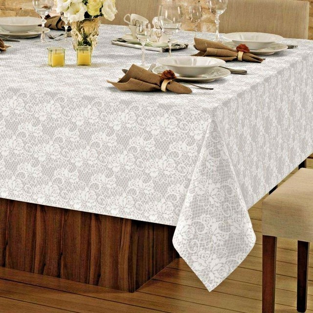 Off white Printed Fabric Tablecloth 55x86 inches Rectangle for about 6