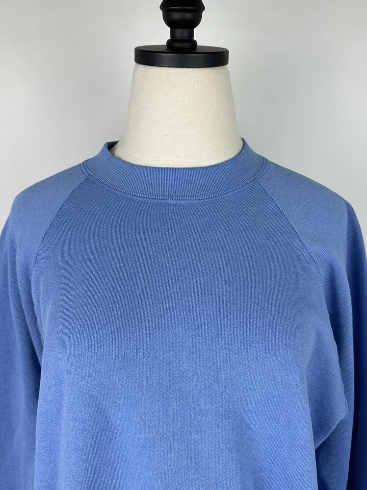 复古 90 年代水果房运动衫女式 L Periwinkle 蓝色 Raglan 美国制造 — 第 2/4 张图片