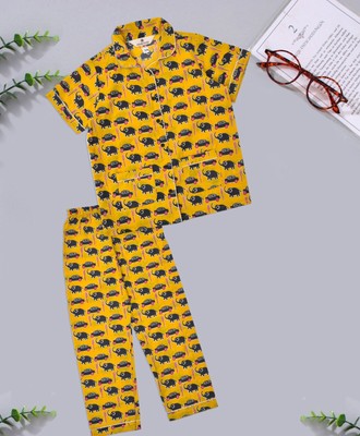 Cotton Kids Night Suit PJ's Set Dress, Elephant Print Cotton Night Suit