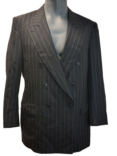 Brioni Men's Double Breasted Peak Black Wool Jacket Gold Round B