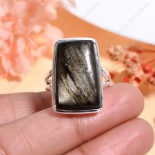 Golden Sheen Obsidian 925 Sterling Silver Ring Oval Handmade Beautiful Jewelry