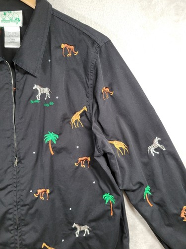 The Quacker Factory Jacket Womens L Black Embroidered Jungle Zoo Animals Zip Up - Picture 9 of 15