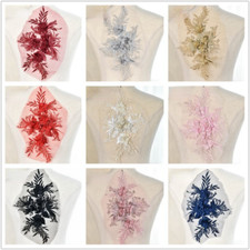 1X Embroidery Floral Patch Applique Beads Mesh Sew on Material for Wedding Dress