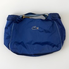 Borsa a secchiello vintage Lacoste nylon tote bag borsetta cinghie pelle chiusura magnetica blu