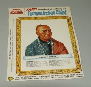 1962 F273 78 KELLOGG'S FAMOUS INDIAN CHIEF CEREAL BOX BACK PANEL JOSEPH BRANT