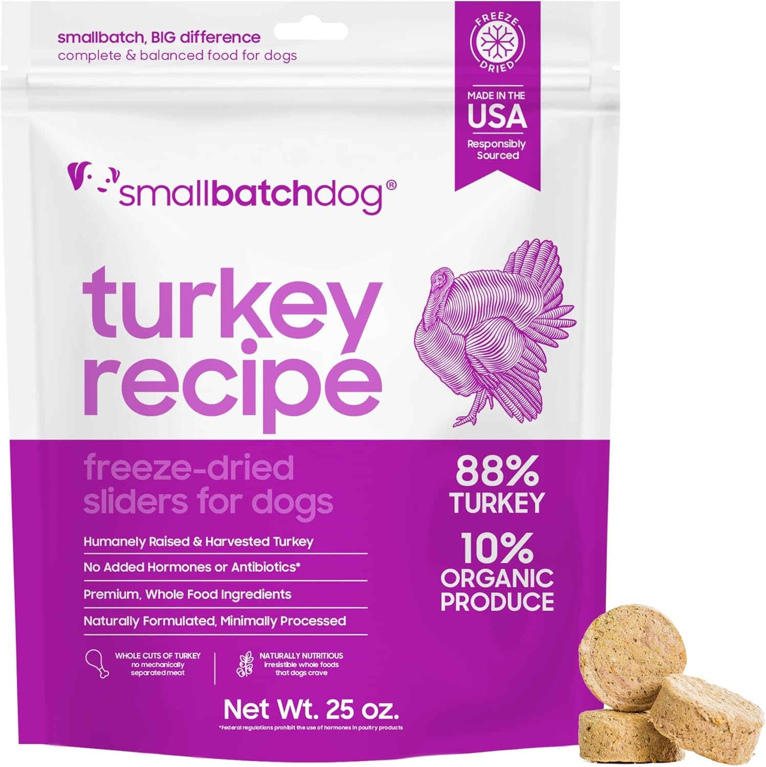 Pets Freeze Dried Raw Dog Food, Turkey Recipe, 25 oz, Organic High Protein Dog 