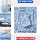 Queen Sheet Set 4 Piece Blue Paisley Microfiber Deep Pocket 15 Inch Vintage