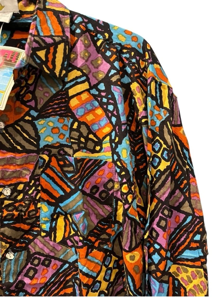 Camisa De Colección Nueva Con Etiquetas Commando Abstracta Colorida Con Botones Manga Larga Talla Grande Foto 3 de 4