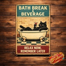 Black Cat Drinking Poster Metal Tin Sign 8x12 Living Room Art Wall Decoration